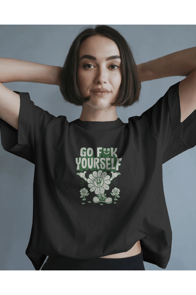buzagi tasarım ürünleri Go  Yourself Unisex Black Oversize T-Shirt