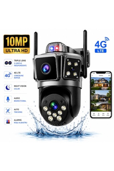 Vala Tech Cameră de Supraveghere Exterior 10MP Triple Lens, Dual PTZ, AI Auto...