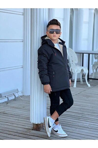 Pina Kids Boy's Detachable Hooded Fur Oversize Winter Coat Km4050