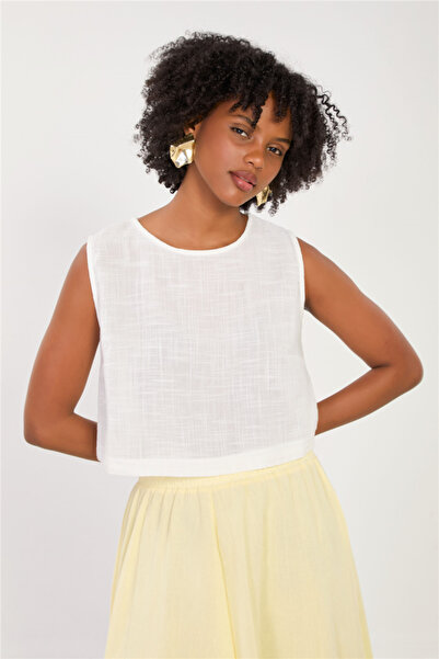 BARRELS AND OIL Women's Cotton Sleeveless Crop Blouse - White