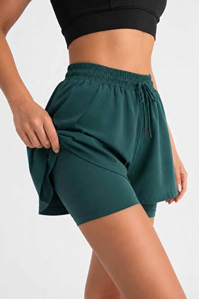 vynor atelier Women's Sports Shorts - High Waist and Built-In Leggings Design