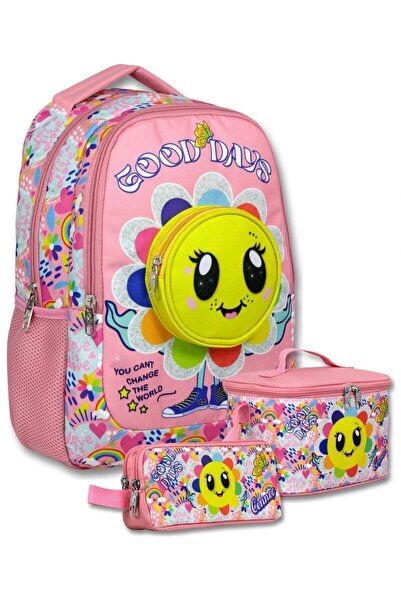 ÜMİT ÇANTA Girl's Blooming Emoji Printed Triple Primary School School Bag Set...