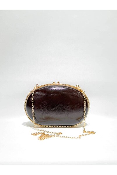 womenacs Brown Color Rustic Material Design Evening Dress Clutch with Chain S...