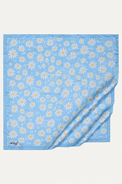 SilkTouch Girl's Daisy Patterned Blue Soft Scarf 80*80 cm