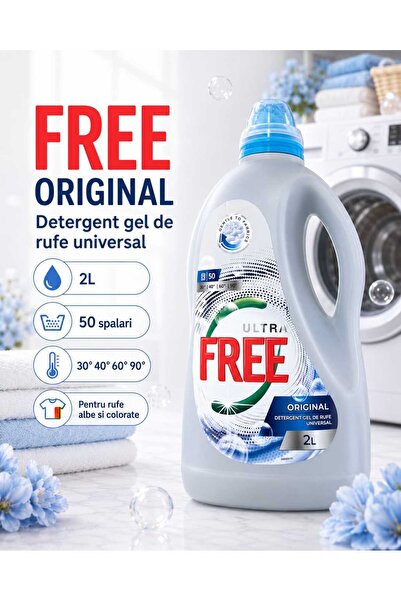 FREE Detergent lichid pentru rufe Ultra Original, formula universala, 2 L, 50...