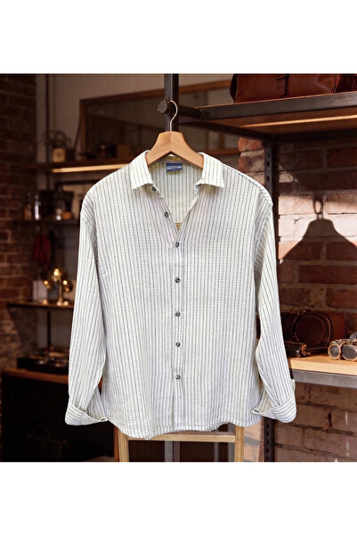 Hazhers Men's Linen Oversize Relaxed Fit Long Sleeve Summer Shirt