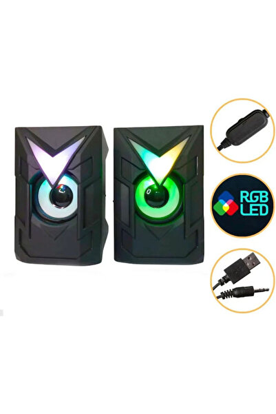 OEM Ηχεία Υπολογιστή 2.0 με Φωτισμό RGB και Ισχύ 3W, Μαύρα