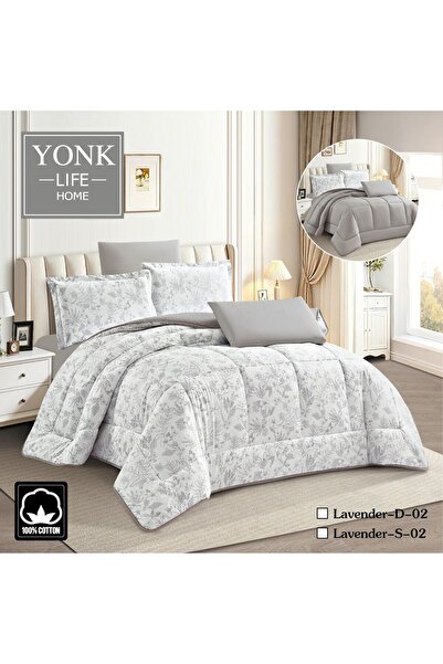 YONK Lavender Napren 100% Cotton Double-Sided 6-Piece Comforter - Natural Sof...