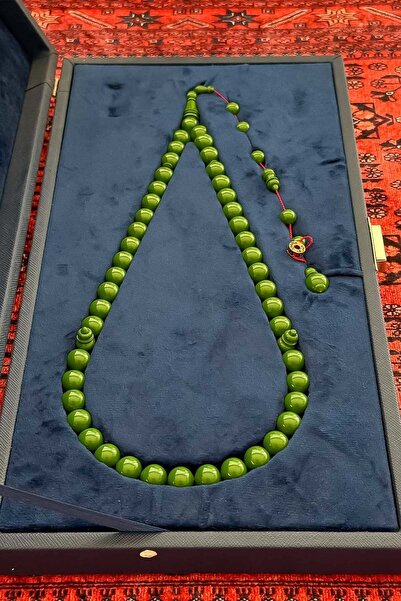 TESBİHKENTİ Green Color Special Boxed 45 Beaded Old Bowling Ball Prayer Beads
