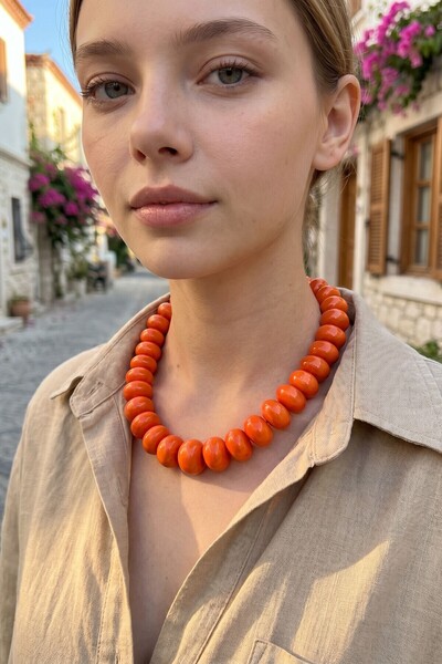 bacc Modern Style Ethnic Necklace with Large Orange Stone