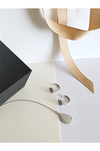 Rexon Elegant Teardrop Necklace and Earring Jewelry Set – Stainless Steel Sil...
