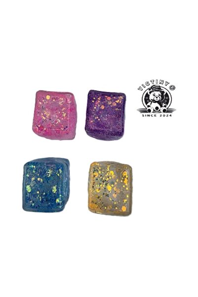 victiny Set de 4 ®   ICE CUB Jucărie Squishy Interactivă cu Sclipici, 3x3x3cm...