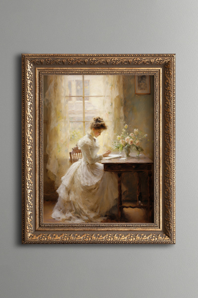 epiqart Woman Writing a Letter in Front of the Window – Vintage Patterned Pai...