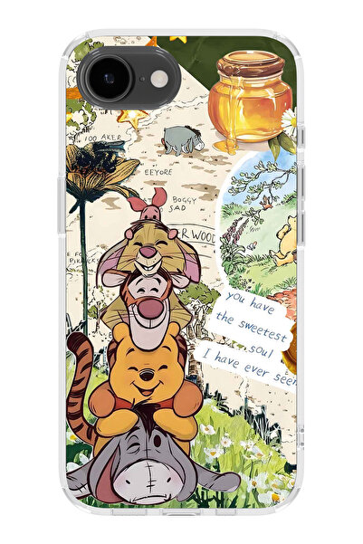 FLAMENKO iPhone 17E Uyumlu Vintage Winnie Pooh Kolaj Desenli Şeffaf Telefon K...