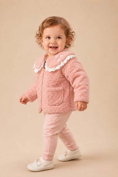 Cantoy Baby Girl Lace and Embroidery Detailed Baby Wellsoft Coat Soft Texture...