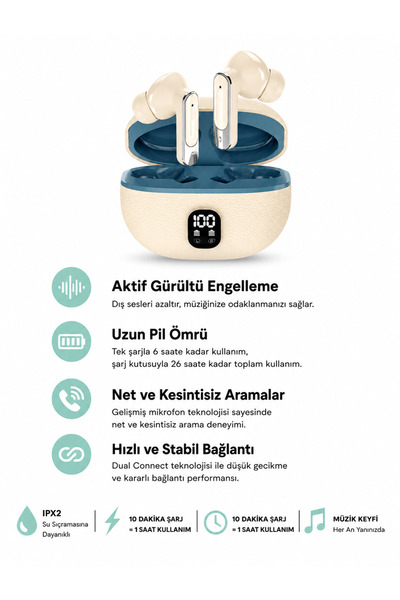 TUNE Gürültü Engelleyeci Bluetooth 5.3 Kablosuz Kulaklık Flex 2 TWS Bej