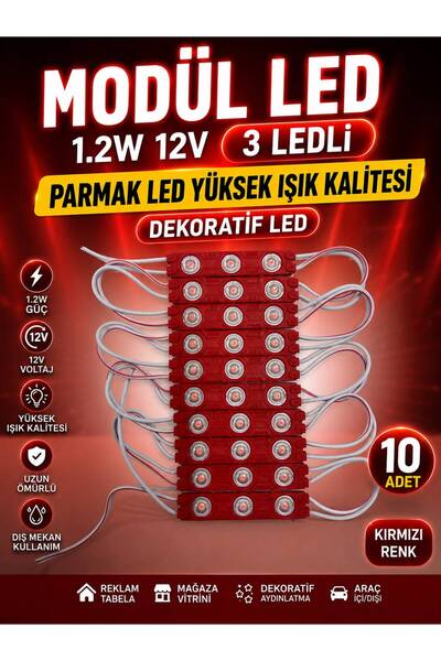 KUZEY AKSESUAR Modül led 1.2w 12v 3 ledli parmak led yüksek ışık kalitesi dek...