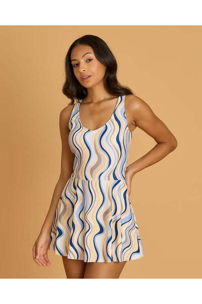 REDTAG Women White and Blue And Printed Swim Dress
