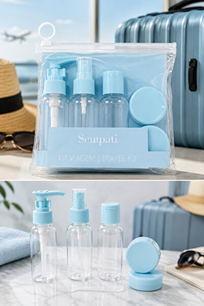 AKBA HOME Travel Set Empty Bottle Kit 6-Piece, Refillable Shampoo Cream Lotio...
