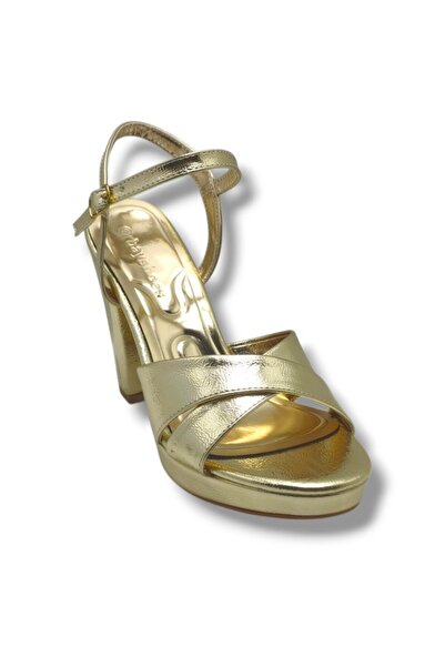 ERBAY 308-26 Shiny Polished Leather Cross Strap Thick Heel Women's Sandals(11cm)