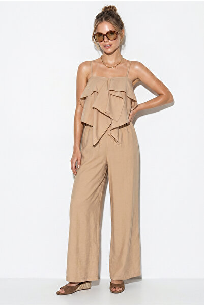 Bianco Lucci Women's Strappy Ruffle Detailed Blouse Loose Pants Modal Suit Dt...