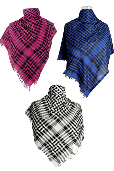 Belifanti Collection Cotton Puşi Pink Saks Black Authentic Kefiye Shawl Large...
