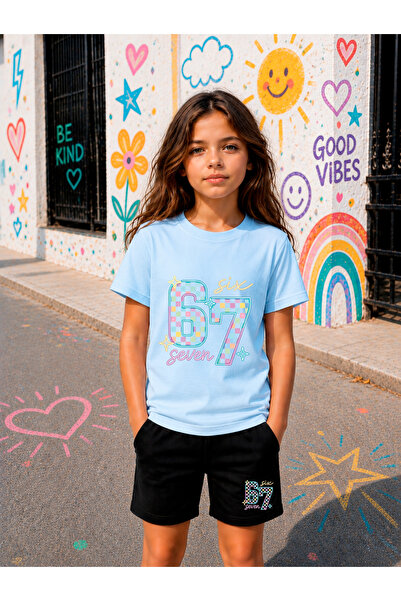 STİL-X Six Seven Printed Girls' Shorts Set, Breathable Soft Fabric