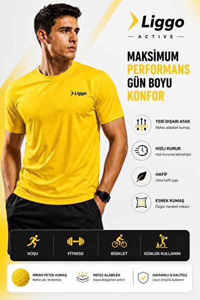 Liggo Erkek Hızlı Kuruma Fitnees Antrenman Spor T-shirt