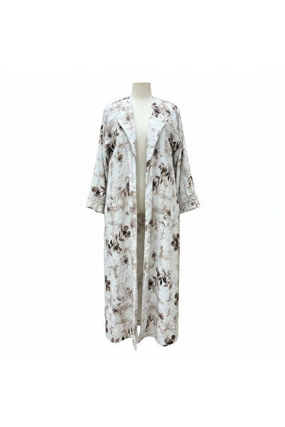 Generic Women's Floral Long Duster Jacket with Pearl Cuffs