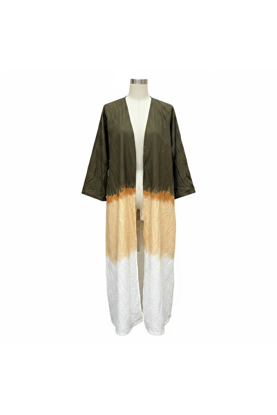 Generic Women's Olive and White Color-Block Longline Kimono