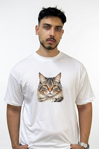 Anetos Λευκό μπλουζάκι με στάμπα Tekir Cat Design