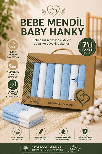 toyis baby Erkek Bebek 7 Li Mendil, Bebek Ağız Mendili %100 Pamuk