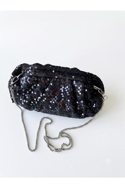 MODA Shiny Black Sequin Clutch Evening Bag