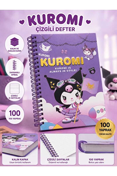 PeriMila Sevimli Kuromi ,My Melody Karakter Tasarımlı Çizgili 100 Yaprak Spir...