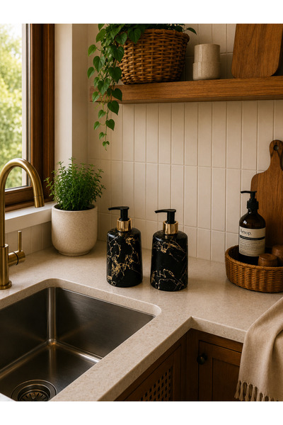 Zigzag Home Decorative 2-Piece Bohemian Style Kitchen Set Liquid Soap Dispens...
