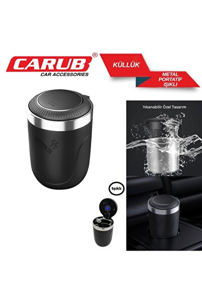 Carub Işıklı Metal Portatif Araç Küllüğü – Yıkanabilir, Kokusuz Kullanım