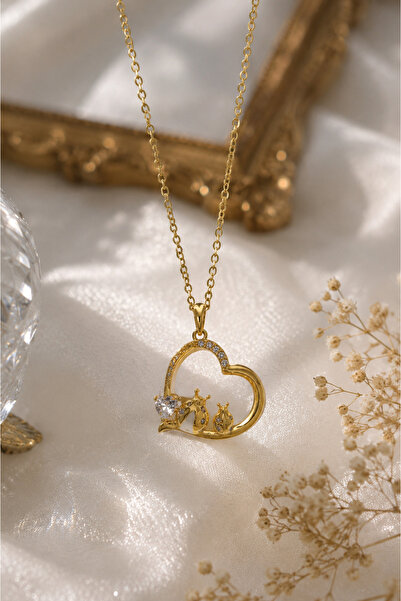 Sylvera Shop Ladybug & Heart Steel Necklace (Gold Color)