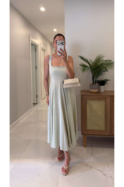 BİRCANÇİL Vinla Blue Gingham Strappy Dress