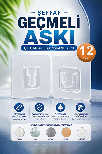 adornazzle Çift Taraflı Geçmeli Yapışkanlı Askı, Geçmeli Şeffaf Eşya Sabitlem...