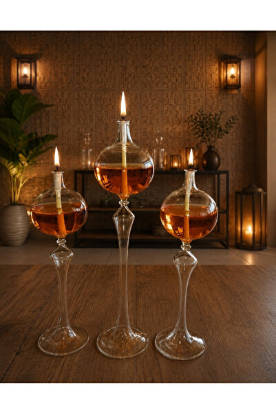 GLASSBLOWİNGART20 KÜRE AMBER 3 LÜ SET KANDİL+200 ML KANDİL YAĞI HEDİTE