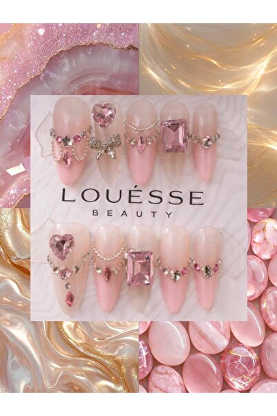 Louesse Beauty LOUÉSSE BEAUTY El Yapımı 3D Pembe Taşlı Takma Tırnak | Luxury ...