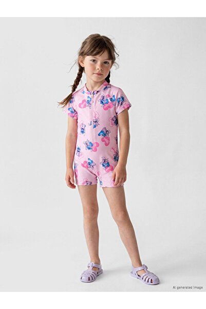 LC Waikiki LCW Kids Pembe Stitch Baskılı Kız Çocuk Mayo
