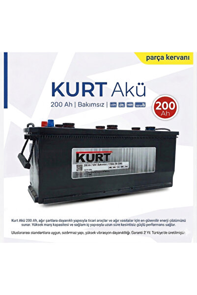 KURT Akü 12V 200 Ah 1200A Kesintisiz Güç Ağır Vasıta Amper Aküsü