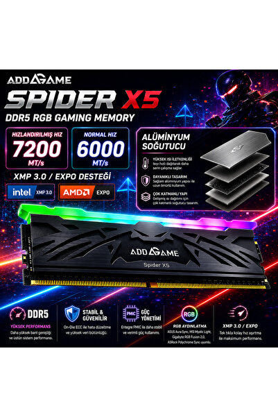 ADDLINK Spider X5 Ddr5 Rgb Gaming Ram |   Cl38 6,000 / 7,200 Mt/S, Intel and ...