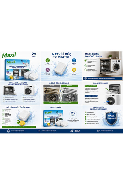Maxil Bulaşık & Çamaşır Makinesi Temizleyici Tablet 2x20 g