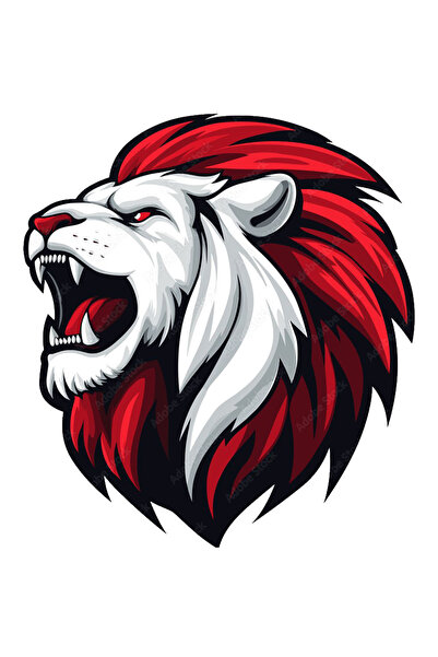 MegaSticker Red and White Lion Sticker Car, Motorcycle, Helmet, Laptop, Glass...