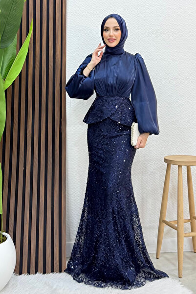 GİYZAMİLA Marcella Dantel İşleme Abiye Lacivert