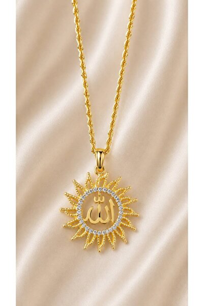 Vipfoni Gold Color Zircon Stone Plated Necklace with Allah Written -M3