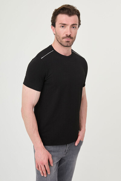 Mcr Plain Slim Fit Crew Neck Short Sleeve Men's T-Shirt Black - 36890.26Y