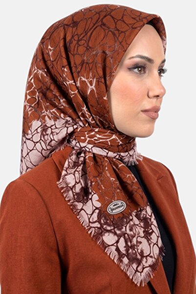 hadiora Women's Orange Patterned Flared Cotton Scarf